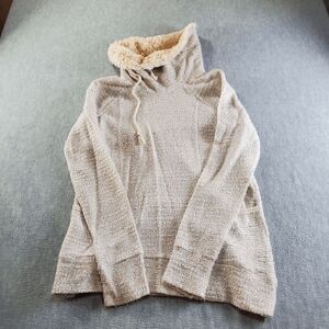 Maurices Sweater Women 7 Cream Metallic Sparkle Knit Faux Fur Cowl Neck Pullover